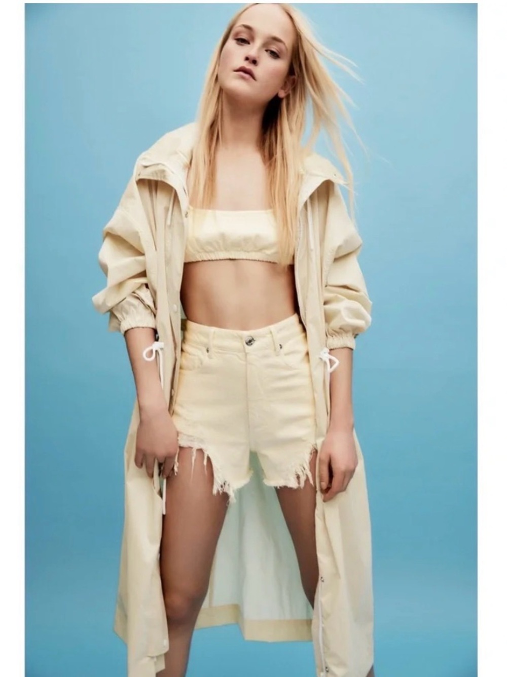 Zara High Waist Distressed Denim Shorts in yellow